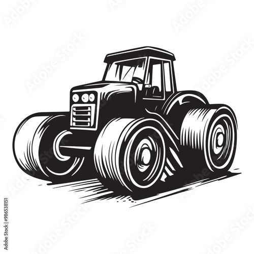 Road Roller Roller-Compactor or Steamroller cartoon Silhouette, compactor roller silhouettes. Heavy machinery for construction and mining