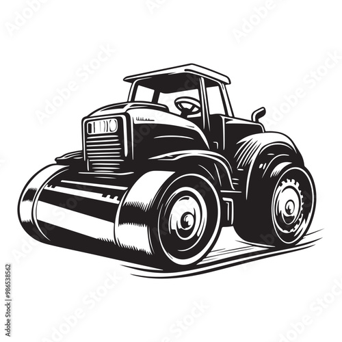 Road Roller Roller-Compactor or Steamroller cartoon Silhouette, compactor roller silhouettes. Heavy machinery for construction and mining