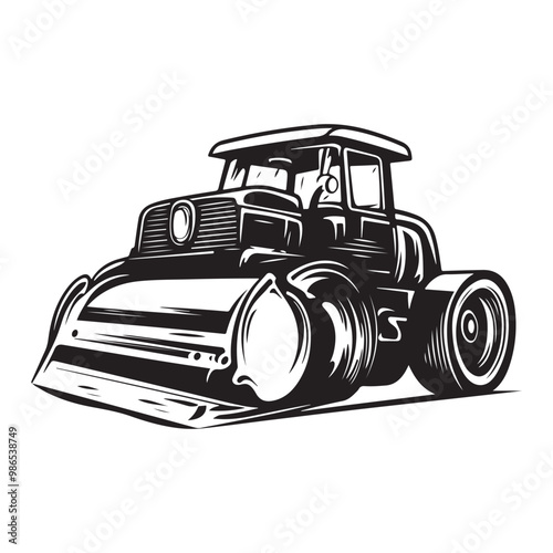 Road Roller Roller-Compactor or Steamroller cartoon Silhouette, compactor roller silhouettes. Heavy machinery for construction and mining