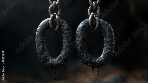 Close-up of dark metal chains with weathered rings. Ideal for themes of strength, resilience, and industrial design. photo