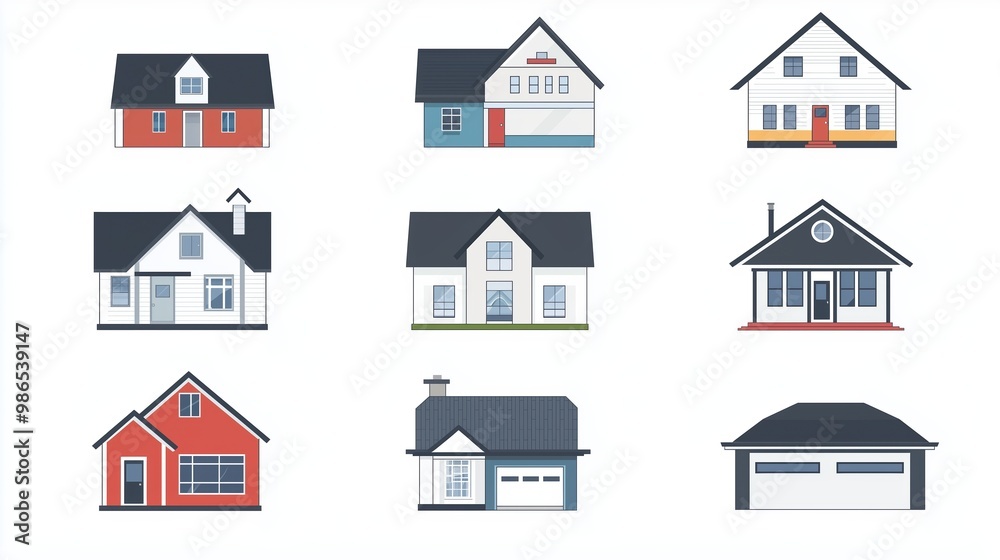 Set of Minimalist House Illustrations for Real Estate Concepts Set of Minimalist House Illustrations for Real Estate Concepts
