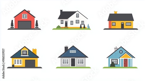 Set of Colorful House Icons for Real Estate and Property Market