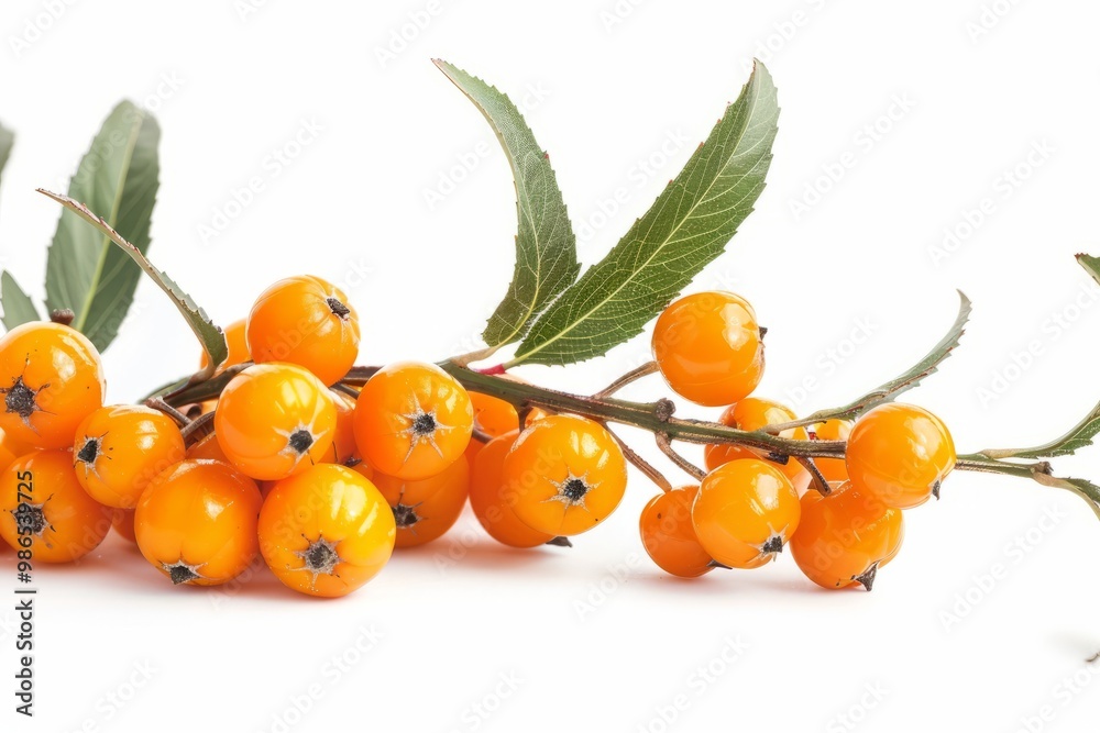 A fresh sea buckthorn isolated on white A fresh sea buckthorn isolated on white
