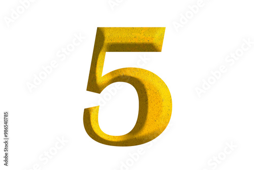 3d golden number 5, isolated on transparent background