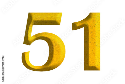 3d golden number 51, isolated on transparent background photo