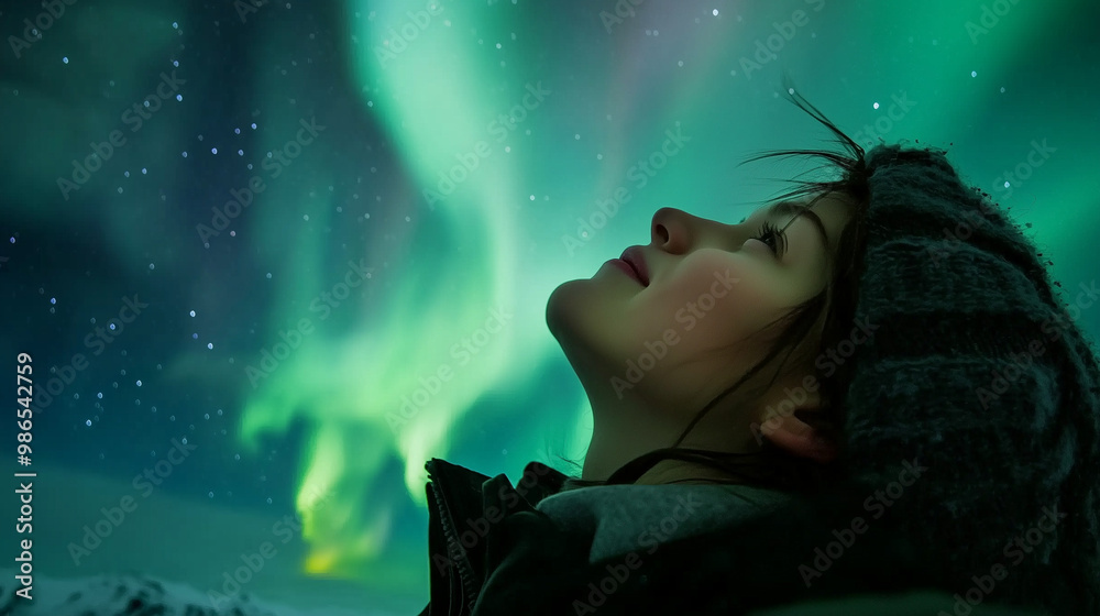 Traveler Watching Northern Lights