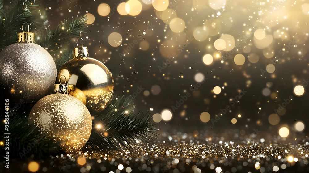 Decorative abstract silver and golden glitters with blurred bokeh effect background. Christmas and New Year decoration banner Decorative abstract silver and golden glitters with blurred bokeh effect background. Christmas and New Year decoration banner
