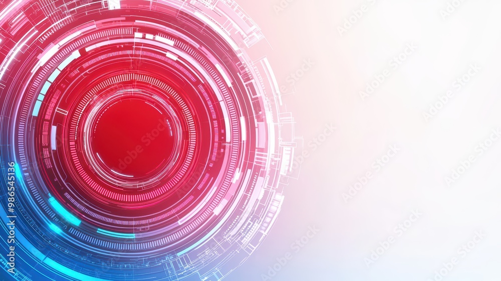 Abstract digital circle with red and blue accents on a white background. Abstract digital circle with red and blue accents on a white background.