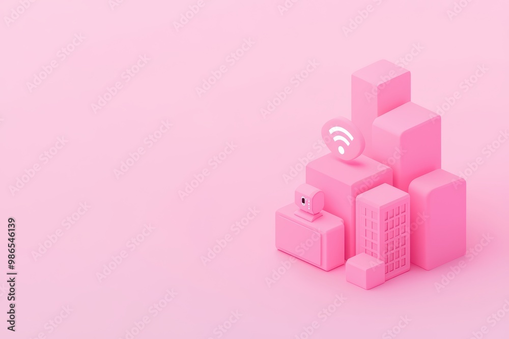 Colorful 3D cubes representing technology concepts, pink isolate background. Colorful 3D cubes representing technology concepts, pink isolate background.