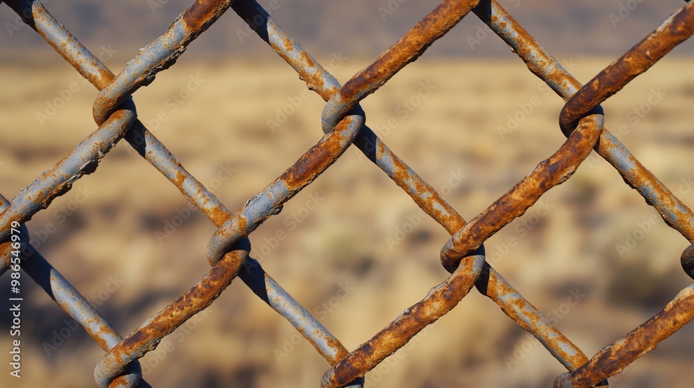 A detailed close-up of a rusted chain-link fence. A detailed close-up of a rusted chain-link fence.