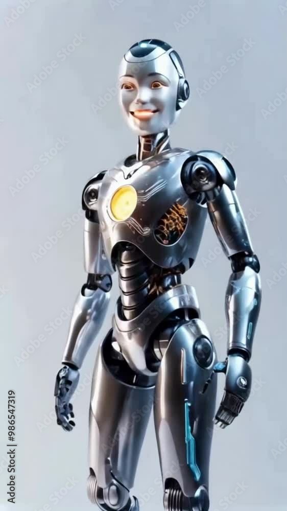 realistic 3d animated robot turning its head with a smiling face realistic 3d animated robot turning its head with a smiling face