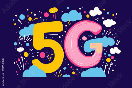 5G Revolution:  A vibrant and colorful illustration of the future of connectivity, with the iconic 5G symbol taking center stage against a dynamic background.  