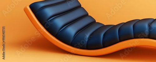 A modern, stylish lounge chair with a vibrant orange base and luxurious navy upholstery, perfect for contemporary interiors. photo