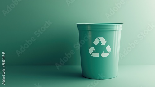 A green recycling bin featuring the iconic recycle symbol, placed against a matching green wall.