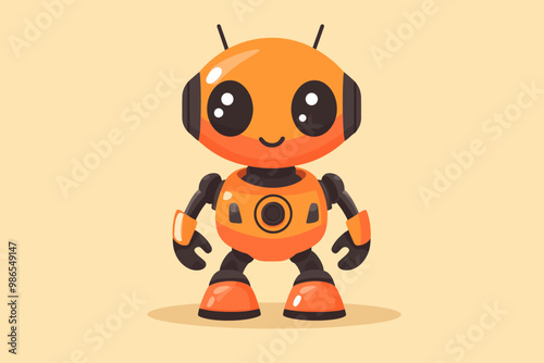 Cute Orange Robot: A friendly and approachable orange robot with big eyes and a warm smile, perfect for children's books, educational materials, and technology-themed illustrations. 