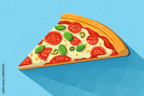 Pizza Slice with Long Shadow - Illustration 