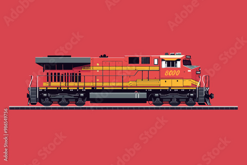 Red Locomotive Pixel Art: A vibrant pixel art illustration of a red freight locomotive, showcasing its powerful and intricate details against a minimalist red background. The locomotive is a symbol of