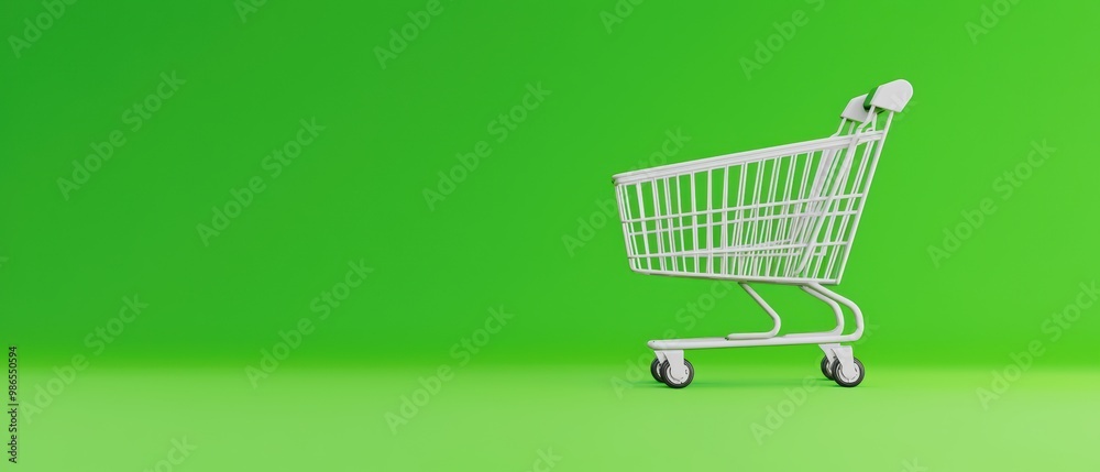 Shopping cart on a vibrant green background, modern and minimalistic design, perfect for retail themes. Shopping cart on a vibrant green background, modern and minimalistic design, perfect for retail themes.