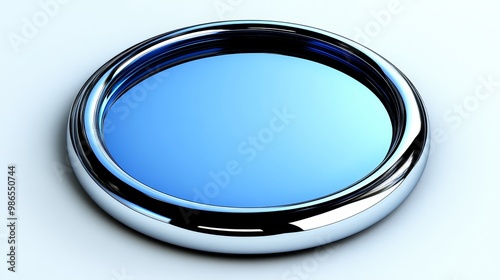 A shiny chrome button with a smooth blue surface, perfect for interface design and modern aesthetic elements.