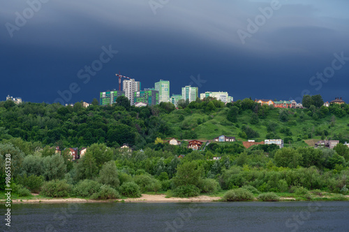 Black sky, a storm is approaching the city of Nizhny Novgorod photo