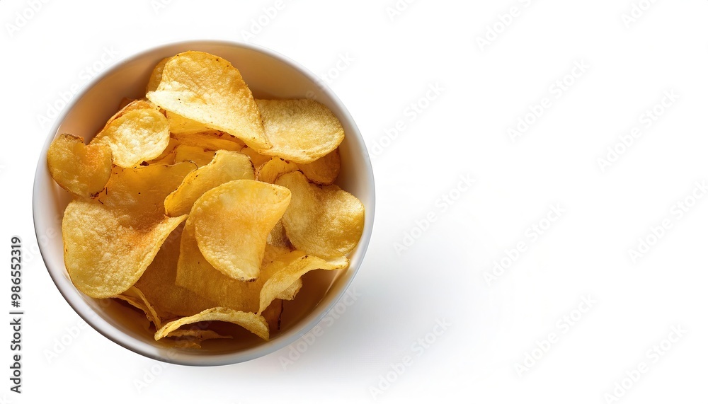 potato chip or crisp is a thin slice of potato that has been deep fried, baked, or air fried until crunchy. They are commonly served as a snack, side dish, or appetizer. Isolated on white background potato chip or crisp is a thin slice of potato that has been deep fried, baked, or air fried until crunchy. They are commonly served as a snack, side dish, or appetizer. Isolated on white background