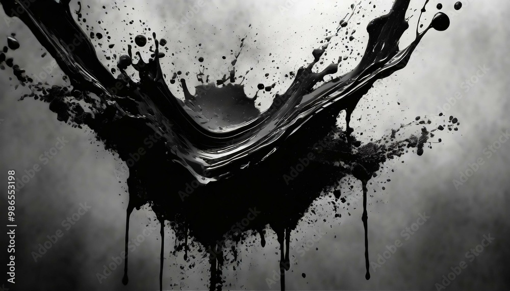 Fototapeta premium Black ink brush stroke on white background. Abstract background in Japanese style.