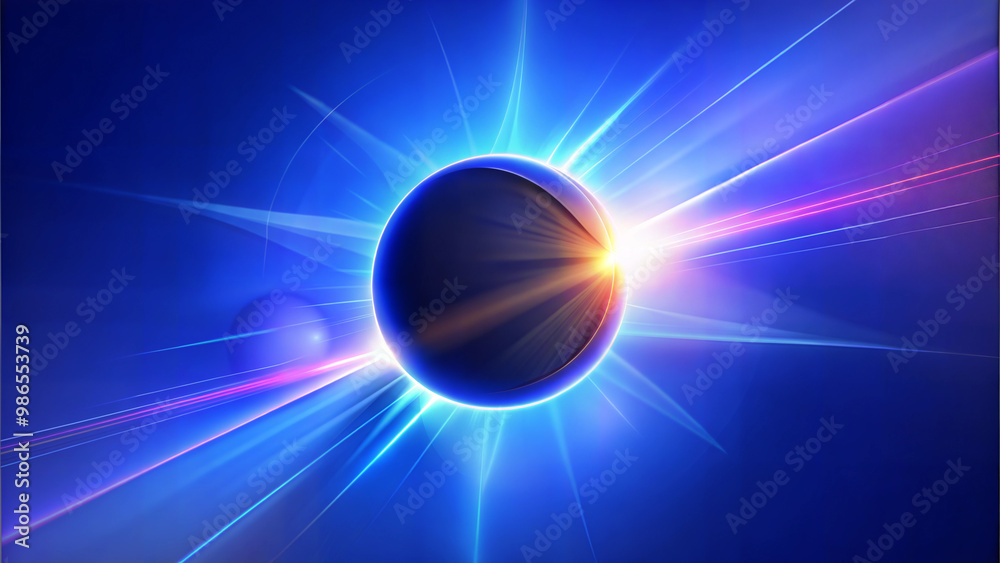 Blue Solar Eclipse with Radiant Light and Lens Flares in Space Blue Solar Eclipse with Radiant Light and Lens Flares in Space