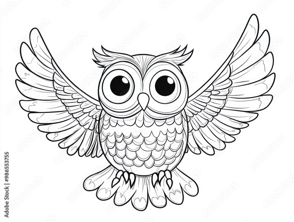 Obraz premium Cartoon owl with open wings for coloring