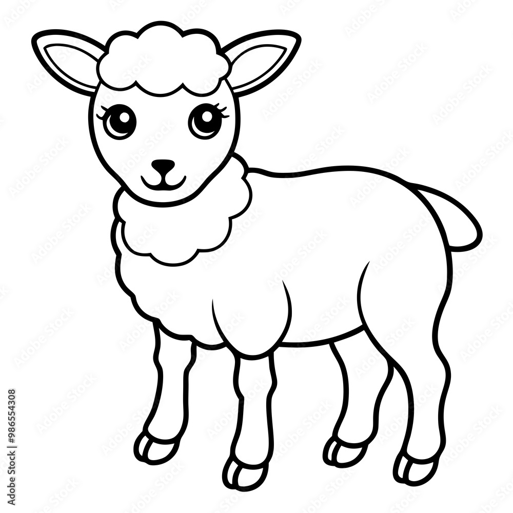 Adorable Young Lamb with Soft, Curvy Wool Lines - Vector Art Adorable Young Lamb with Soft, Curvy Wool Lines - Vector Art