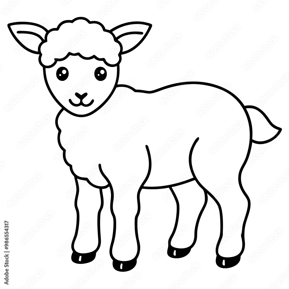 Fototapeta premium Adorable Young Lamb with Soft, Curvy Wool Lines - Vector Art