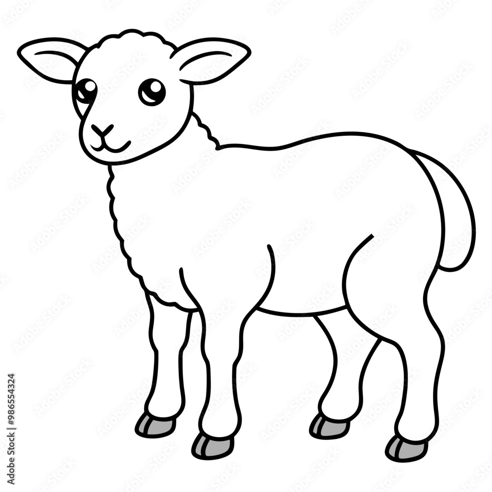 Adorable Young Lamb with Soft, Curvy Wool Lines - Vector Art