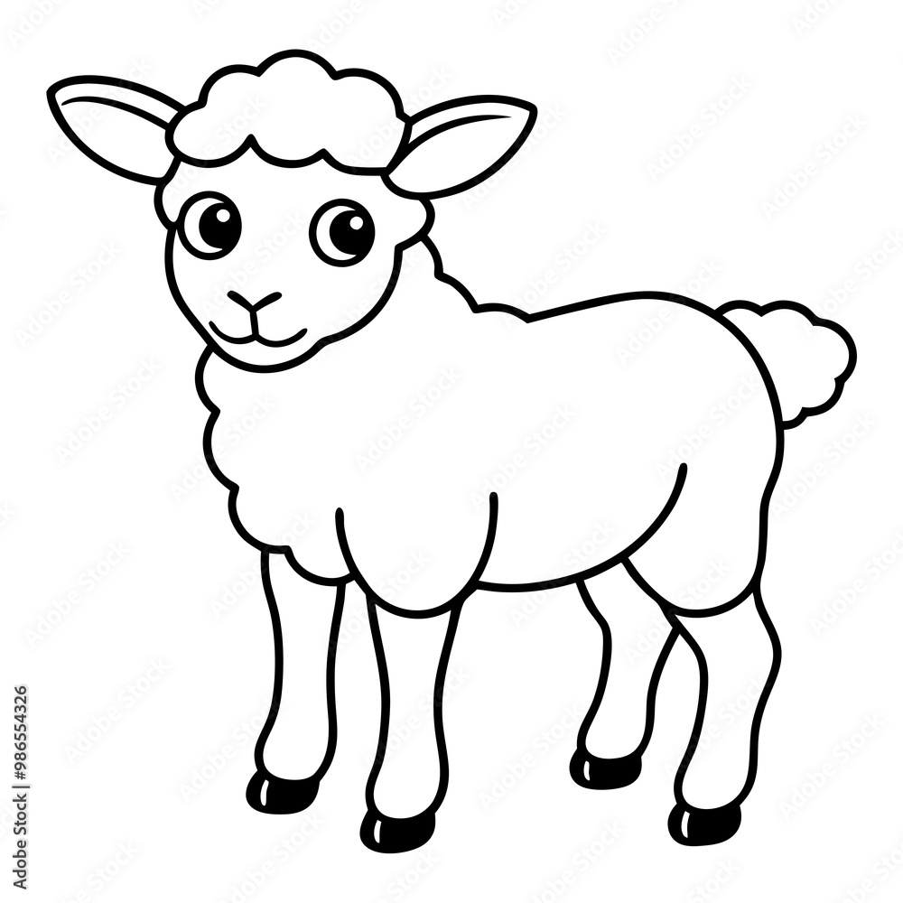 Adorable Young Lamb with Soft, Curvy Wool Lines - Vector Art Adorable Young Lamb with Soft, Curvy Wool Lines - Vector Art