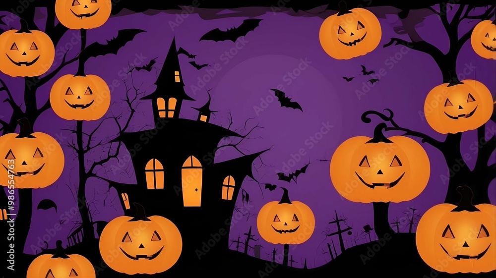 Fototapeta premium halloween dark hunters silhouettes ,haunted spooky village ,dark,night pumpkins 