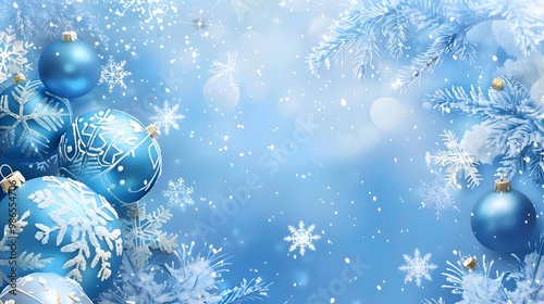 blue christmas background with snowflakes and christmas