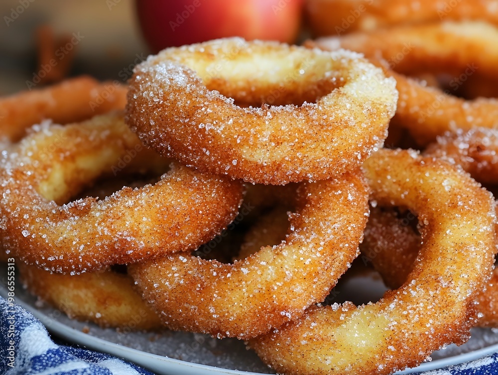 Cinnamon apple rings fried and sugary Cinnamon apple rings fried and sugary