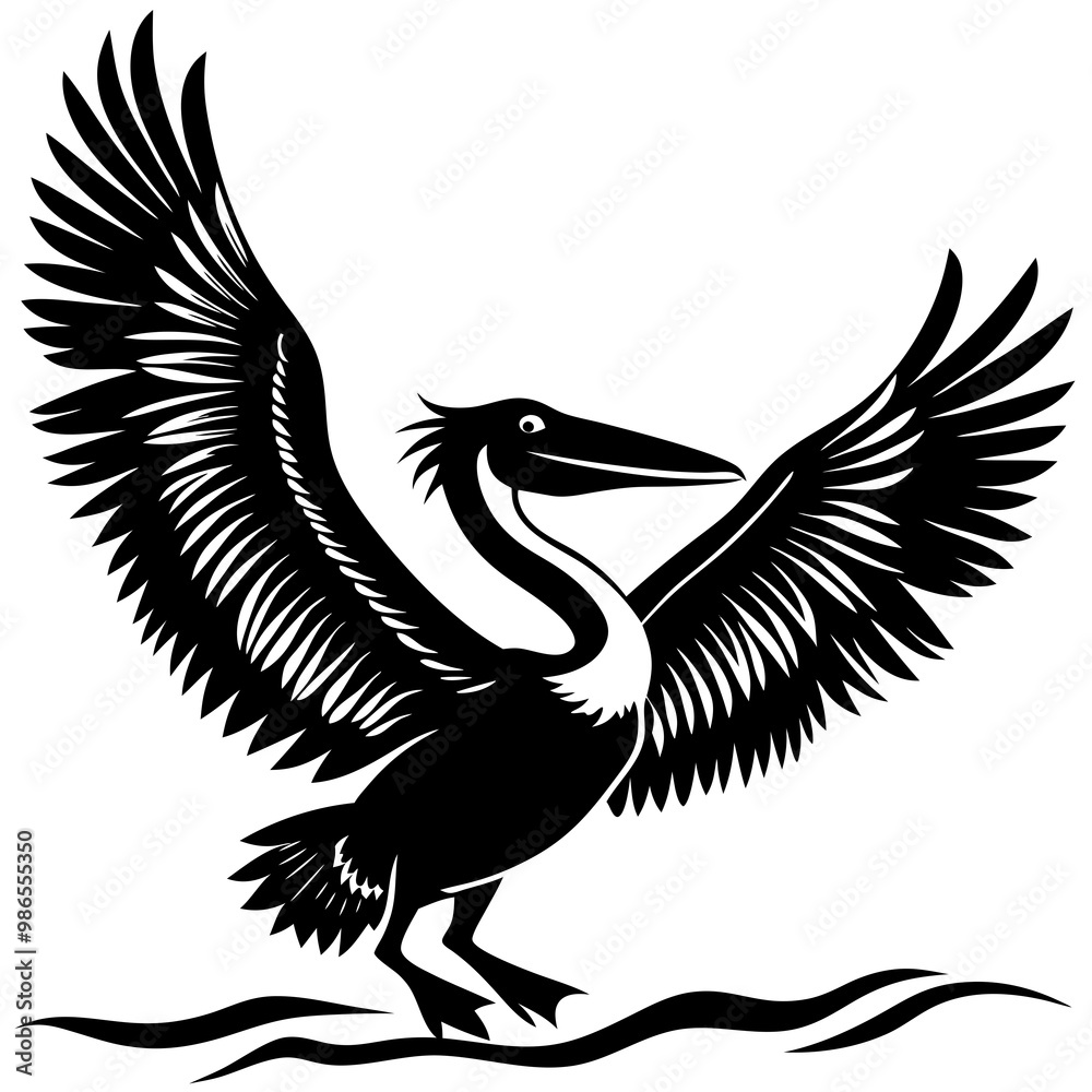 Fototapeta premium Pelican Silhouette Wings Spread for a Water Landing