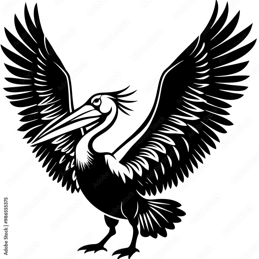 Obraz premium Pelican Silhouette Wings Spread for a Water Landing