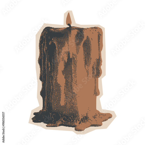 Halloween halftone Candle. Contemporary collage element in a gothic grunge style. Monochrome photocopy dotted graphic for vintage poster, t-shirt.