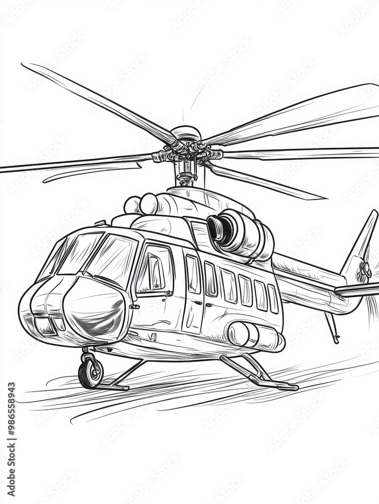 Fototapeta premium Helicopter outline drawing for coloring book