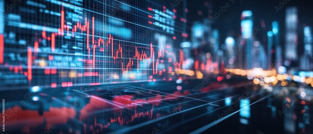 Fototapeta premium Financial Data and Cityscape