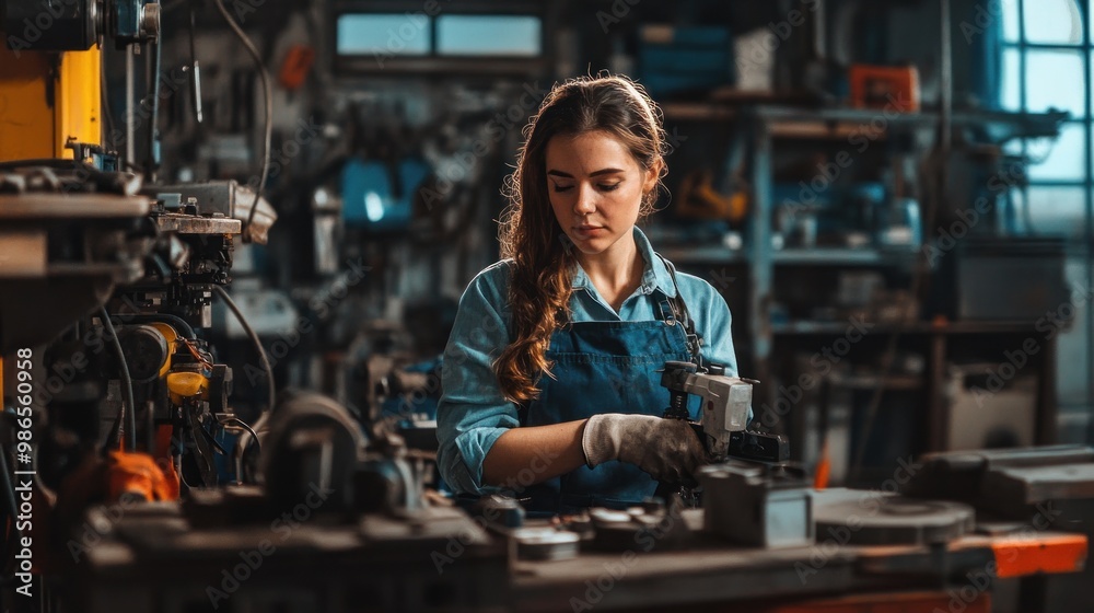 Woman mechanic working in a garage Woman mechanic working in a garage