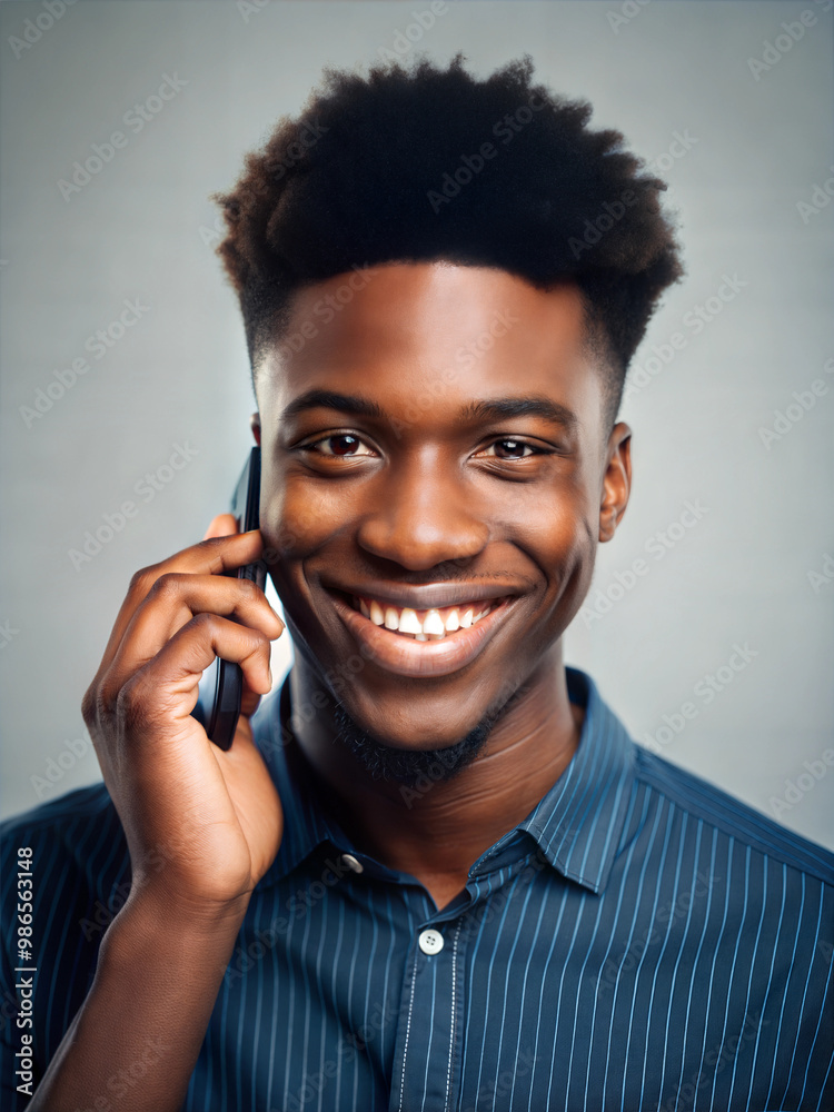 Smiling Young Black Man Talking on a Smartphone
Smiling Young Black Man Talking on a Smartphone