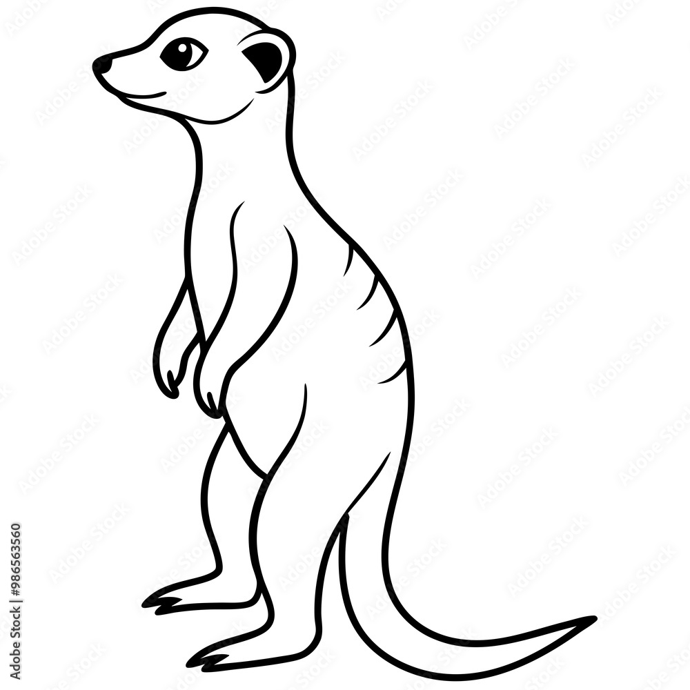Minimal Line Art of an Upright Meerkat Surveying Its Surroundings