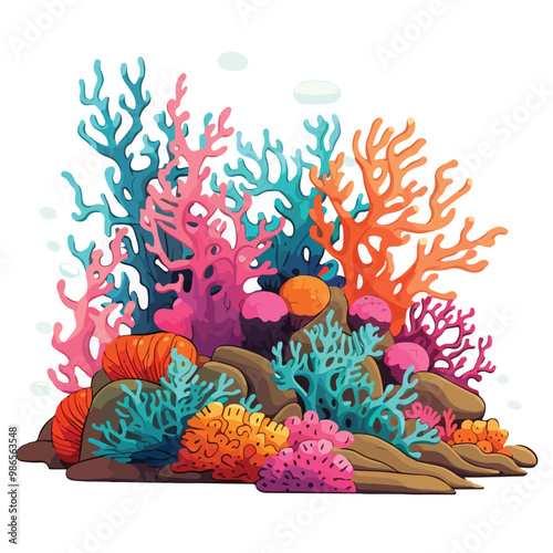Vibrant Coral Reefs Line Vector Illustration: Cartoon Style EPS Image