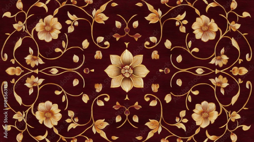 Red Background with Golden Floral Pattern. Red Background with Golden Floral Pattern.