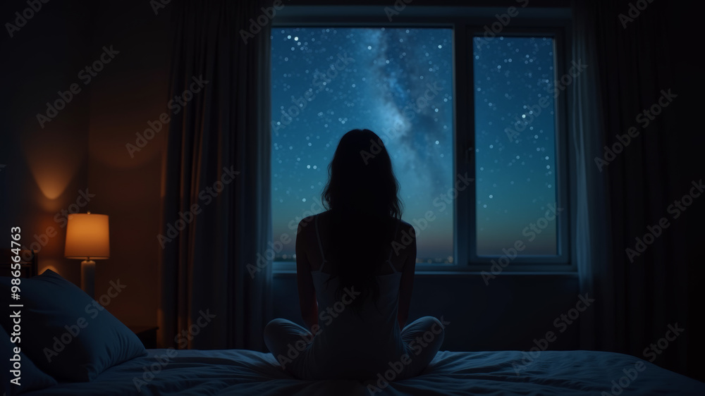 a woman looking on starry sky