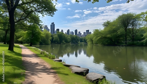 Tranquil park stroll amidst lush greenery and peaceful surroundings photo