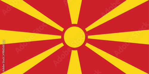 National Flag Republic of North Macedonia, stylised yellow sun on a red field, with eight broadening rays extending from the centre to the edge of the field