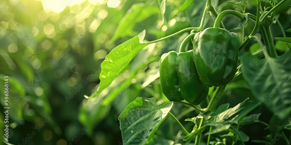 Mature green bell pepper in the backyard Mature green bell pepper in the backyard