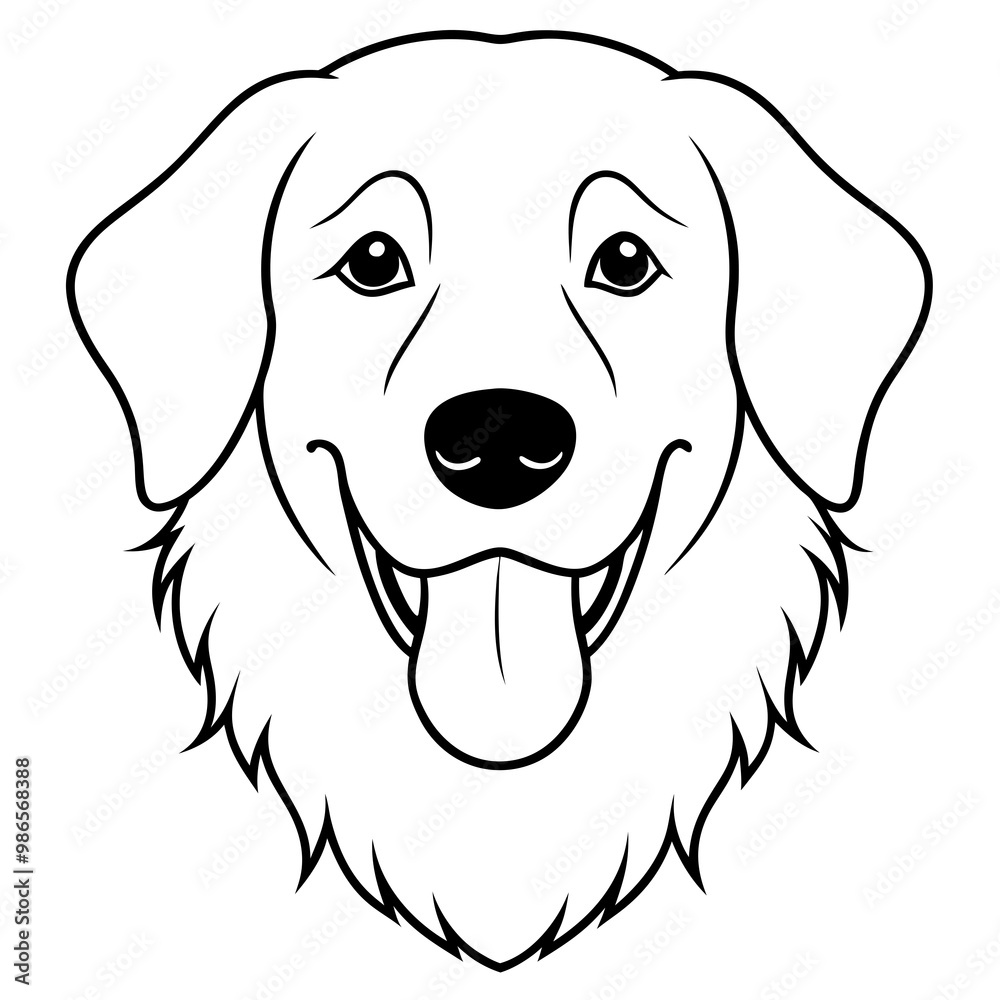 Simple Line Art Vector of a Playful Golden Retriever with Tongue Out Simple Line Art Vector of a Playful Golden Retriever with Tongue Out